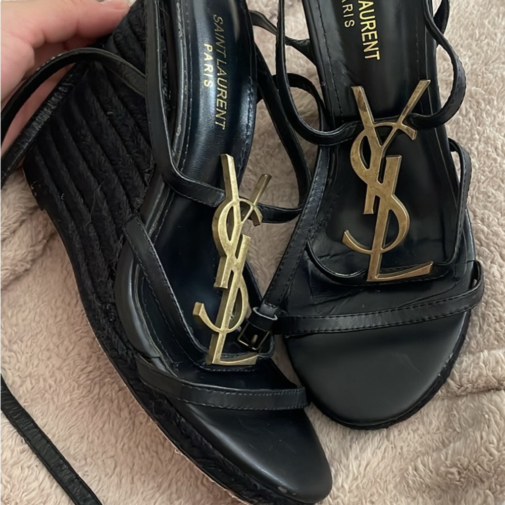 Saint Laurent Black and Gold Wedge Shoes